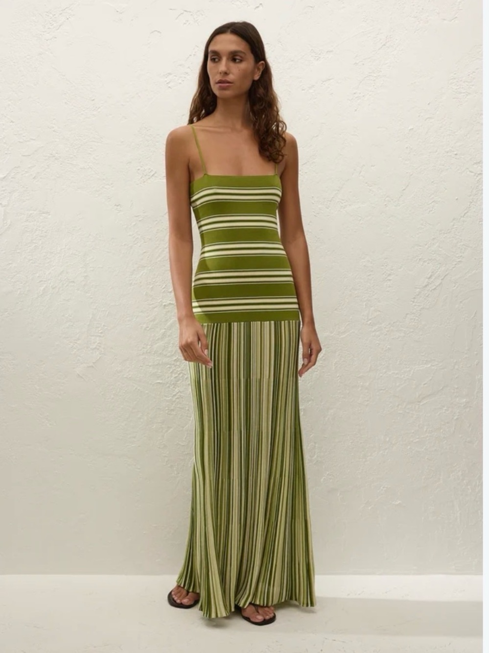 Faithfull the Brand Olive Striped Maxi Dress